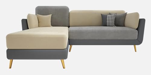 Image of Polyester Velvet Contemperory Sofa Set with Cushion Chaise Lounge, Sectional Sofa Perfect for Your Living Room,Guests Room & Office. (Grey & Beige, RHS 4 Seater)