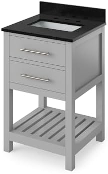 24" Grey Wavecrest Vanity, Black Granite Vanity Top, undermount rectangle bowl