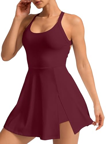 Womens Activewear Tennis Dress - Built in Shorts with Pockets and Bra Golf Athletic Workout Dresses