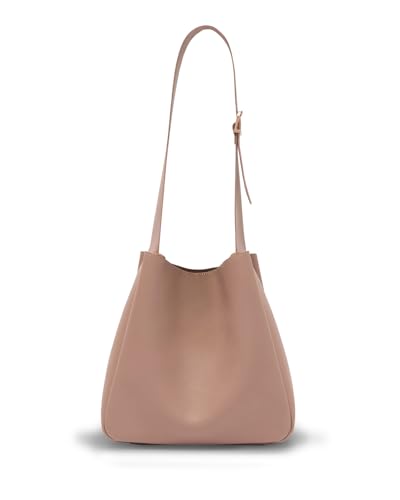 Hobo bags for Women - Slouchy Bags for Women - Soft Bucket Bags - Medium Shoulder Tote Purse Hanbag - Vegan PU Leather - Nude