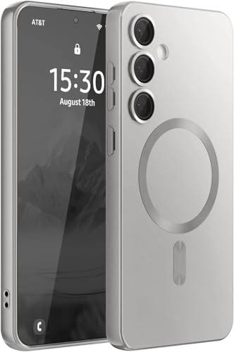 Image of DIZORO Samsung S25 Fe Case, Compatible with Mag Safe, Matte Luxury Metallic Luster Flexible TPU Wireless Charging Shockproof Case with Camera Protector Back Cover (Silver)