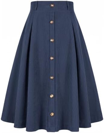 Fashora Damen Cordrock Hohe Taille Herbst Midi Rock | A-Linie, Winterrock, Retro, Elastischer Bund, Elegant Damenrock, Freizeitrock, Winter, Frühling, Taschen