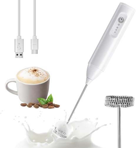 Image of Rechargeable Milk Frother Handheld, USB-C Coffee Foam Maker with Stainless Steel Whisk ＆ 3 Speeds, Coffee Frother Electric Hand Drink Mixer Stirrer for Matcha, Hot Chocolate,Frappe, Drink