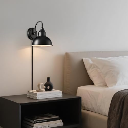 Image of Mini Gooseneck Wall Sconce, 2-Way Mount with Switch, Black | Flexible Gooseneck, Plug-in & Hardwired Dual Installation, On /Off Switch Included, Fits Bedroom, Corridor, Porch