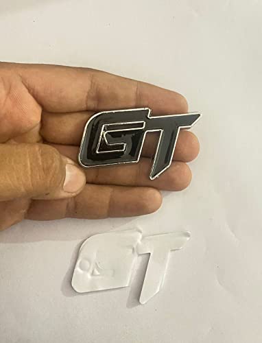 Image of Emblems for Car & Bike Metal Lo.go and Grill Me.tal Lo.go, Auto Accessories for Car Emblem 3D Badge Auto Racing Sport Sticker Grand Tourer Decal. (GT Chrome Black Logo)