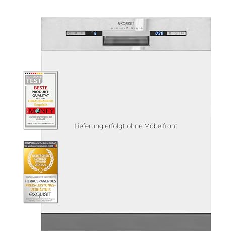 Exquisit PLUS Einbaugeschirrspüler | 13 Maßgedecke, Energieklasse E, 47 dB(A) | vollintegriert, 7 Programme, Eco, Intensiv, Kurz, Extra-Trocknung, Startzeitverzögerung | EGSP2113-EB-030E inox