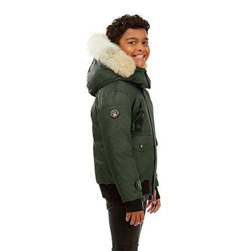 Triple F.a.t. Goose Saga Collection | Norden Boys Hooded Goose Down Jacket Parka With Real Coyote Fur (12/14, Olive) #TOP2