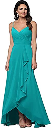 yhfshop Robe de Soirée Femme Longue Tulle,Robe de soirée à Volants et col en V à Fines Bretelles,Turquoise,48,Robe de Soirée Cocktail Longue Femme