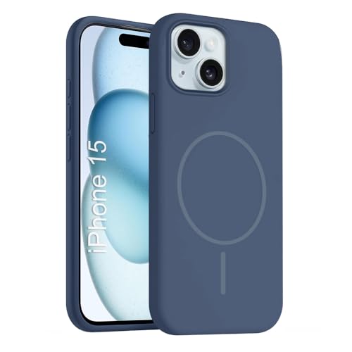 Image of iPhone 15 Silicone Magsafe Case | Shock Proof Design & Camera Protection | Premium Rubberised Apple iPhone 15 Cover (Microfiber Lining) | Magnetic Liquid Silicone - Navy Blue