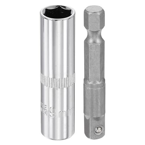 Image of sourcing map Deep 6-Point Impact Socket 1/4" Drive 9mm Metric Socket 50mm (2") Long with 1/4" Hex Shank Adapter, CR-V Steel Socket Adapter Accessory Tool Set Kit for Hex Bolts Nuts