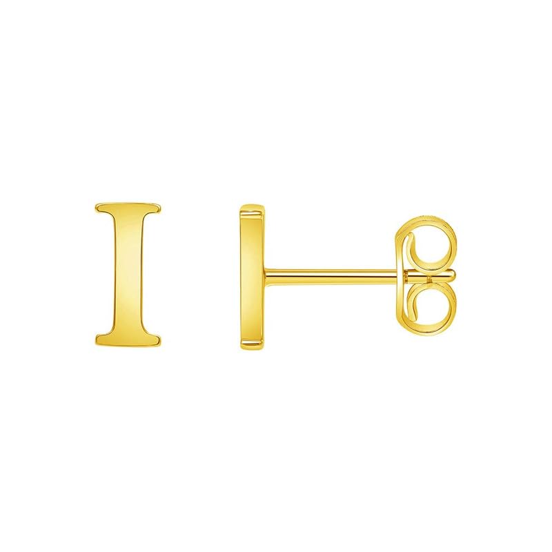 Solid 14k Yellow Gold Mini Uppercase Initial Block Letter Stud Earrings with Push-Back - A to Z