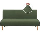 H.VERSAILTEX Armless Futon Cover Stretch Sofa Bed Slipcover Protector Elastic Feature Rich Textured High Spandex Small Checks Jacquard Fabric Futon Cover, Machine Washable, Bronze Green