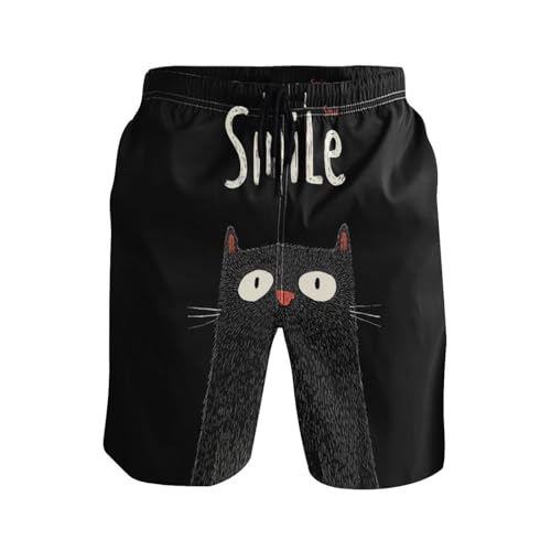 Short de bain extensible anti irritation compression noir motif chat homme