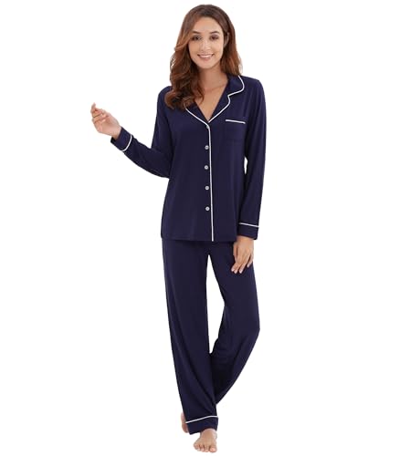 Image of WiWi Viscose from Bamboo Women's Pajamas Set Super Soft Button Down Top and Pants Sleepwear Cooling Pjs S-3X