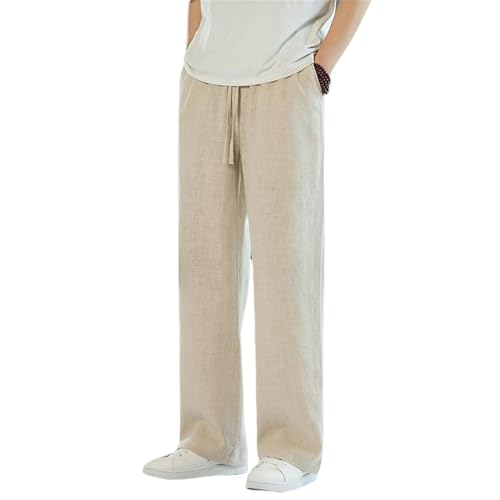 Pantalon homme lin respirant et léger avec coupe droite de couleur unie
