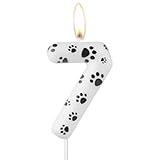 iNINGER White Number 7 Candle, Paw Print Birthday Candles, Cake Toppers - Numeral Birthday Candles for Boy, Girl, Cat, Dog Party Supplies