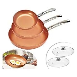 Sartenes Ceramica Online MB Tech Sartenes 5 Piezas 20CM 24CM 28CM 2 Capas Revestimiento cerámico de Color Cobre