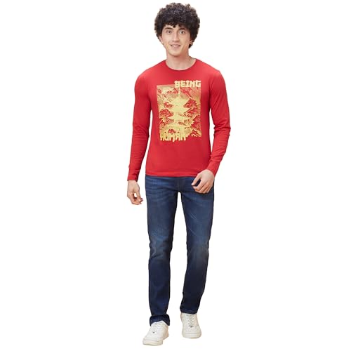 Image of Being Human Red Regular Fit Men's Long Sleeves T-Shirt Clothing