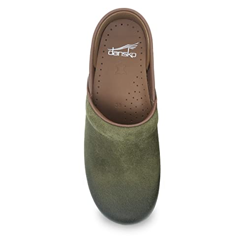 Image of Dansko Women's Professional Slip-On Clogs -Rocker Sole and Arch Support for Comfort-Ideal for Nursing, Food Service, Healthcare Green Burnished Nubuck 8.5-9 M US