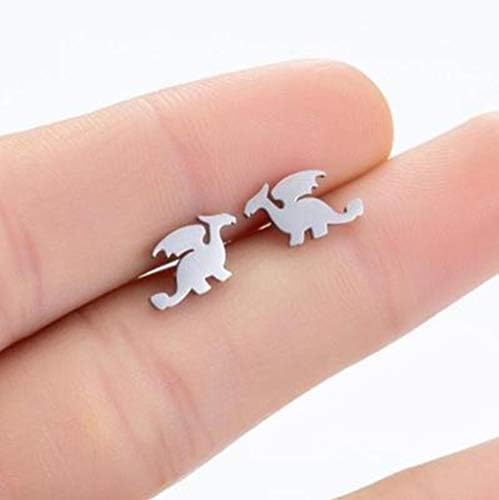 Cute Dinosaurs Earrings Stud for Women Girls Men 925 Sterling Silver Hypoallergenic Tiny Dragon Brontosaurus Cartilage Tragus Post Polished Fashion Jewelry Dainty Gifts for Best Friend