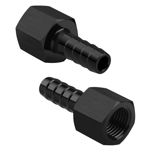 TRUCKMETER 6AN Female to 3/8 Hose Barb Fittings Adapter Black Hard Aluminum Hex Anodized Push On Barb Connector Automotive Accessories Suitable for Vehicle Fuel Oil Line Modification
