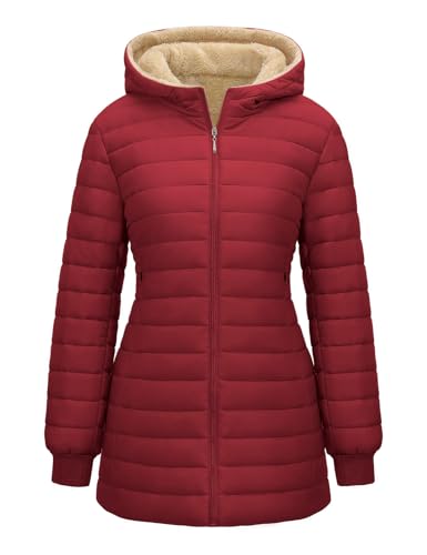 RITOSTA Steppjacke Damen Winterjacke Fleecejacke mit Kapuze Wintermantel Warme Lang Damen-Jacken Daunenjacke Puffer Mantel Winter Herbstjacke mit Taschen(Rot,XXL)