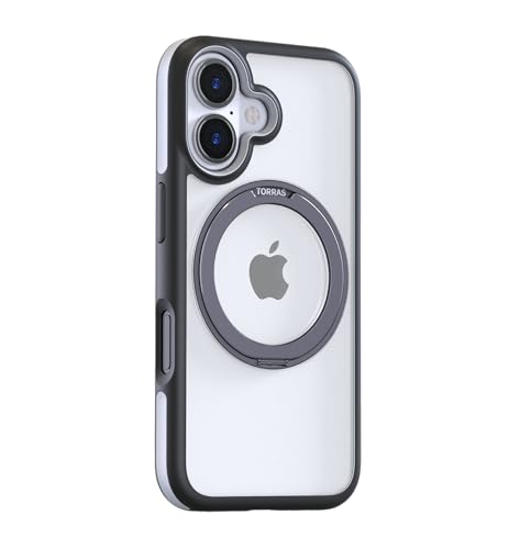 Image of TORRAS Upgraded 360Rotatable Magnetic Ring for iPhone 16 Case, Fit for Wireless Charging with Stand & Ring Holder, 16FT Mil-Grade Shockproof, Protective Kickstand, Translucent,Ostand R Fusion, Black