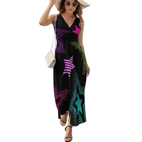 Robe longue étoiles de couleur : l'élégance d'une robe maxi col V d'été