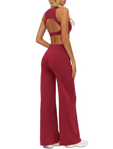 Workout Sets for Women Two Piece Matching Gym Yoga Pilates Outfits Wine M — view 3