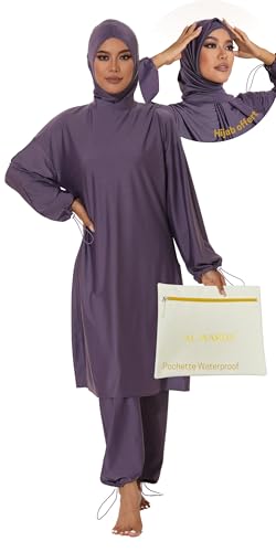 Burkini- Burkini Femme Musulmane- Maillot de Bain Musulman Femme- 100% Opaque et Modeste (FR/ES, Alpha/Lettres, Grand, Grande Taille, Taille Normale, Violet Lavande)