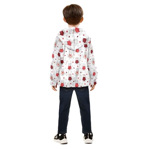 Valentine's Day Cat Girls Fleece Jacket Girls Fall Jacket Girls Zip Up Hoodie Girls Sherpa Jacket 2-10T4