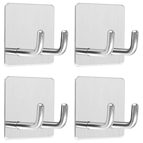 4 Piezas Ganchos Adhesivos para Pared, Acero Inoxidable, Colgadores Pared Adhesivos Cover