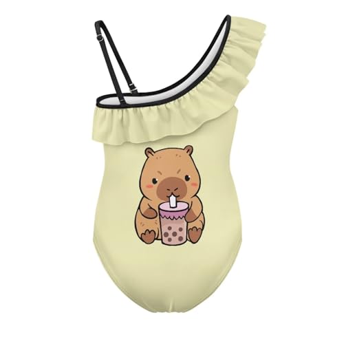 Image of Girls One Piece Swimsuit Ruffled Halter Bathing Suit with Adjustable Strap Beach Sport Swimwear for 3-14 Years