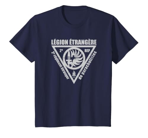 French Foreign Legion Paratrooper T Shirt - 2 Rep T-Shirt, Youth, Navy Blue, Large