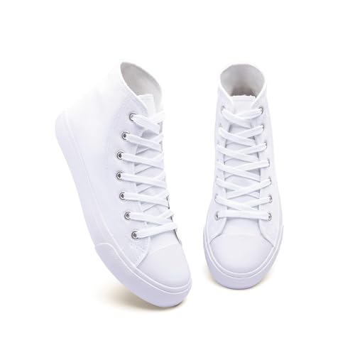 Image of Women's High-Top Canvas Sneakers - Classic Lace-Up Casual Shoes with Extra Shoelaces - Comfortable, Stylish, and Durable