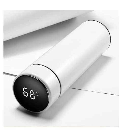Image of Smart Temperature Water Bottle 500ml | LED Display Touch Lid | Vacuum Insulated Stainless Steel Flask | Keeps Drinks Hot & Cold | Travel, Gym, Office Use (White)