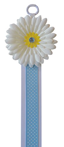Gerber Daisy Hair Bow Holder and Organizer by Funny Girl Designs 3 FEET Long (White Daisy Blue Dot Ribbon)