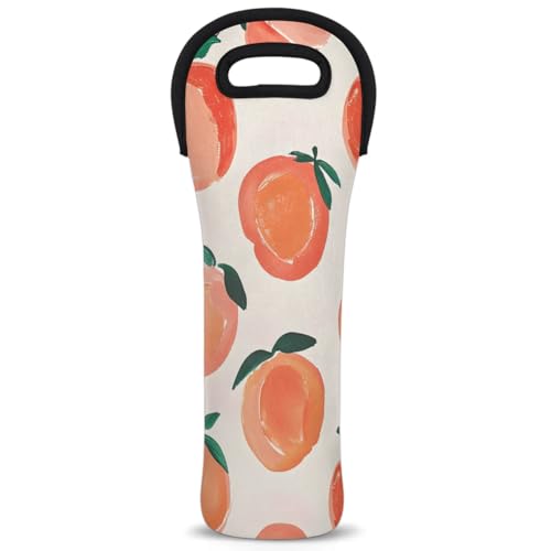 Neoprene Wine Tote Carrier Bag for Wine,Water, Champagne, Beer, Baby Bottles 15.6 x 5.1 Inches, Protective Wine Bag,Peaches