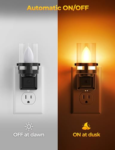 Image of Briignite Candle Night Light Plug in 2 Pack, Amber Nightlight Dimmable | Night Lights Plug into Wall LED, Dusk to Dawn Light Sensor, 1800K Amber Candle Nightlight for Kids Hallway Bathroom Bedroom