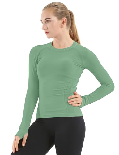 Image of MathCat Seamless Workout Shirts for Women Long Sleeve Yoga Tops Sports Running Shirt Breathable Athletic Top Slim Fit XS-XL
