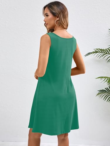 Heymoments Women Summer Dress Malachite Green Medium Sleeveless Crewneck Casual Cute Loose Fitting Tank Sundress Comfy Swing Midi Flowy A Line Trendy Beach Vacation Teacher Dresses with Pockets — view 4