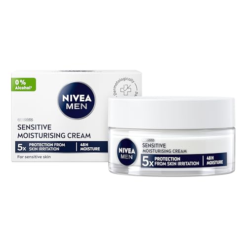 NIVEA MEN Sensitive Moisturising Cream (50ml), Face Care Moisturiser with Vitamin Pro Complex & 0% Alcohol for All-Day Relief from Skin Irritation & 48H Moisture, Ideal for Sensitive Skin