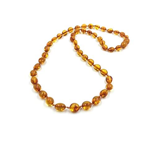 Amber Jewelry Shop Collar de ámbar natural para adulto, collar de perlas de ámbar cognac, collar de ámbar auténtico, certificado 46 cm, ámbar, Amber