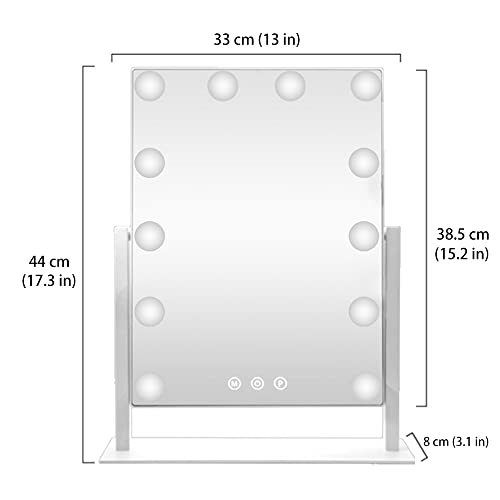 Hieey Hollywood Vanity Mirror With Lights, Makeup Mirror With 12 Dimmable Bulbs Lights, Three Color Lighting Modes, And 5X Magnification Mirror, Smart Touch Control, 360°Rotation (White,Gift Box) #TOP3