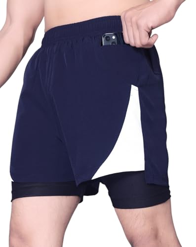 Image of RynoGear Men's 2 in 1 Quick Dry Shorts with Liner and Towel Loop Gym & Running Shorts for Men with Inner Phone Pocket