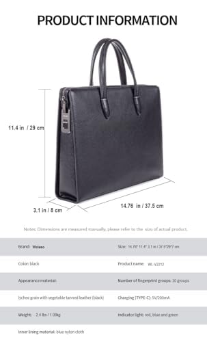 Fingerprint Lock Leather Business Briefcase,14" inches Laptop Compartment Waterproof Anti-theft Business Bag for Man Woman,Black3