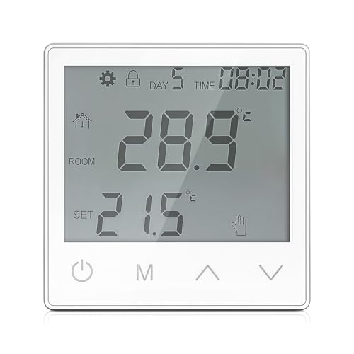 Thermostat Fussbodenheizung, Fussbodenheizung Thermostat, Thermostat Heizung Digital, Raumthermostat, AC 85–265 V, 50/60 Hz,Thermostate Fussbodenheizung für Wasser Fußbodenheizung, Weiß