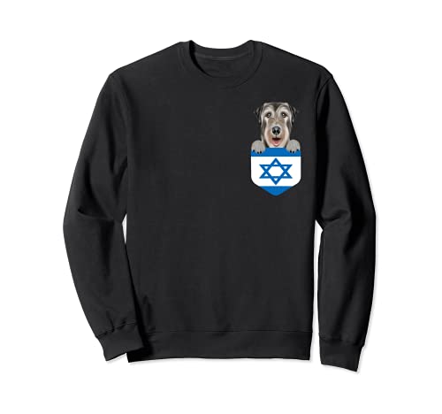 Israel Flag Irish Wolfhound Dog In Pocket Sweatshirt, Black
