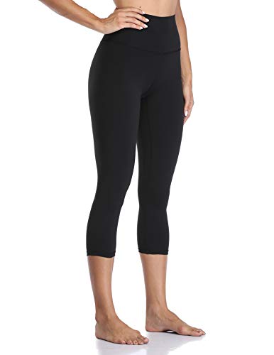 Yunoga Women's Buttery Soft 21" Inseam Yoga Pants, High Waisted Tummy Control Workout Running Capri Leggings (L, Black) #TOP2
