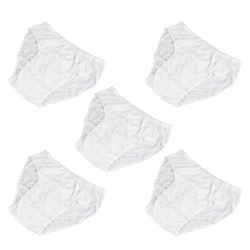 MOBUTOFU Calzoncillos Masculinos Desechables de Algodón 5 Piezas Talla L Blanco, Ropa Interior un Uso para Viajar, Cómodos y Transpirables, Ideales para Viajes Cortos